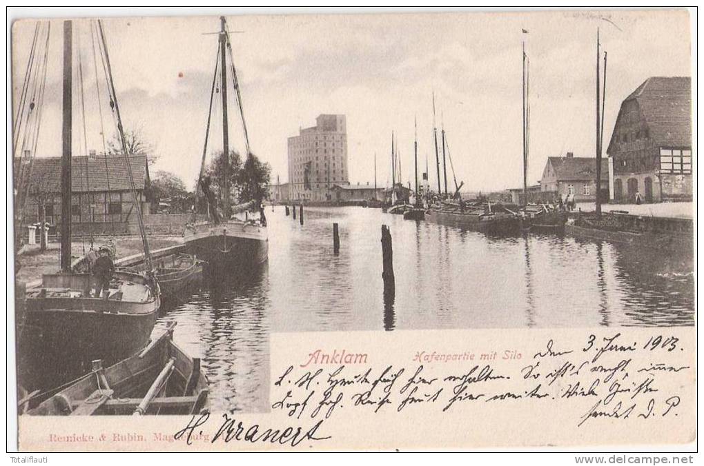 Anklam Hafenpartie Belebt Mit Silo Schiffe Auf Der Peene 3.6.1903 Gelaufen - Anklam