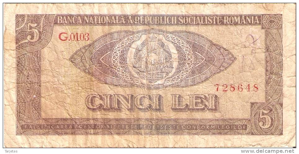 BILLETE DE RUMANIA DE 5 LEI DEL AÑO 1966 (BANKNOTE) - Roumanie