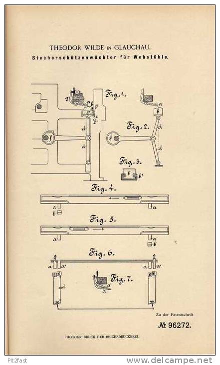 Original Patentschrift - T. Wilde In Glauchau , 1897 , Wächter Für Webstuhl , Weberei , Weben !!! - Tools