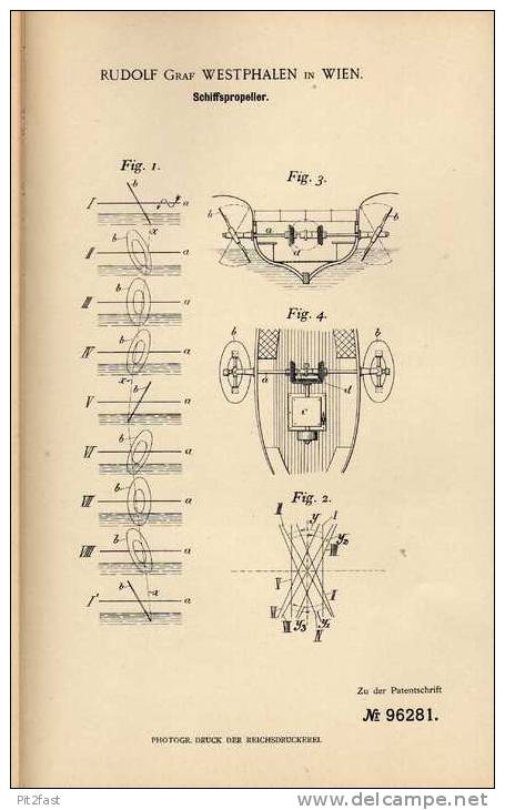 Original Patentschrift - R. Westphalen In Wien , 1897 , Propeller Für Schiffe , Schiff !!! - Altri & Non Classificati