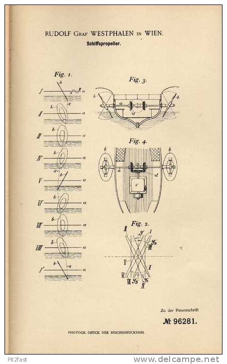 Original Patentschrift - R. Westphalen In Wien , 1897 , Propeller Für Schiffe , Schiff !!! - Sonstige & Ohne Zuordnung