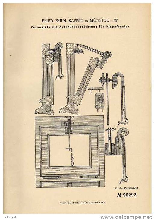 Original Patentschrift - W. Kappen In Münster , 1897, Klappfenster , Fenster , Fensterbau !!! - Architecture