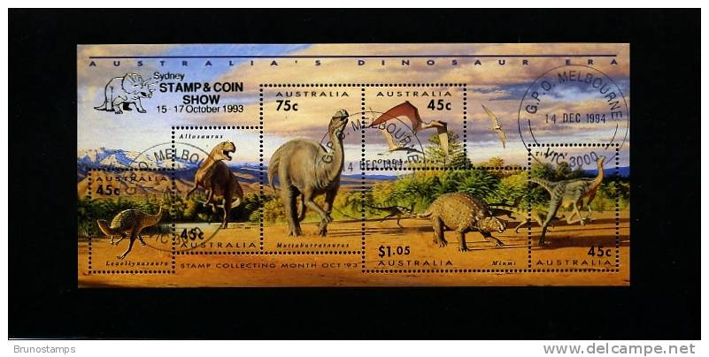 AUSTRALIA - 1993  DINOSAUR ERA  MS  OVPT SYDNEY STAMP SHOW   FINE USED - Blocs - Feuillets