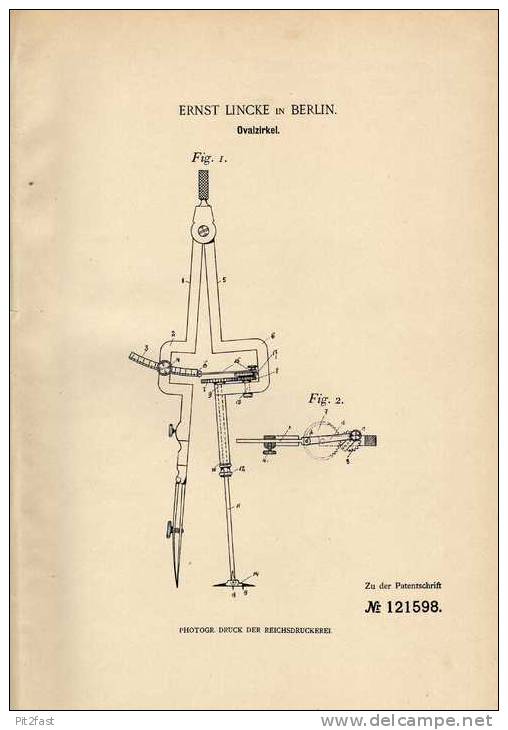 Original Patentschrift - E. Lincke In Berlin , 1900 , Zirkel , Ovalzirkel , Geometrie !!! - Architektur