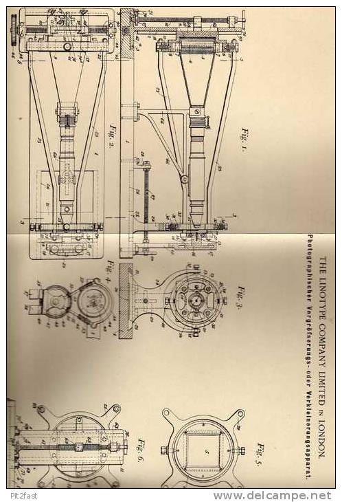 Original Patentschrift - The Linotype Comp. In London , 1899 , Photogr. Vergrößerungsapparat , Photographie !!! - Fototoestellen
