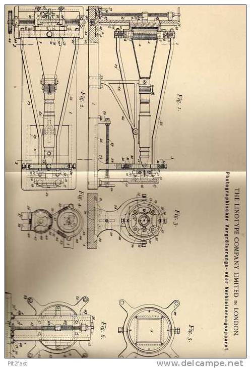 Original Patentschrift - The Linotype Comp. In London , 1899 , Photogr. Vergrößerungsapparat , Photographie !!! - Fotoapparate