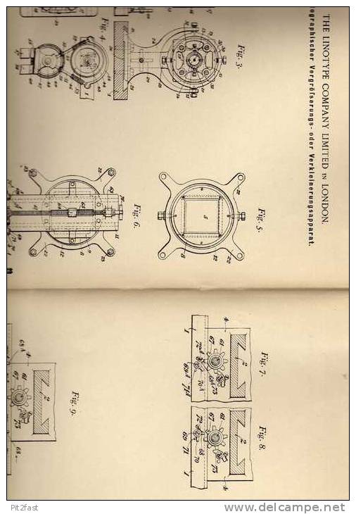 Original Patentschrift - The Linotype Comp. In London , 1899 , Photogr. Vergrößerungsapparat , Photographie !!! - Cameras