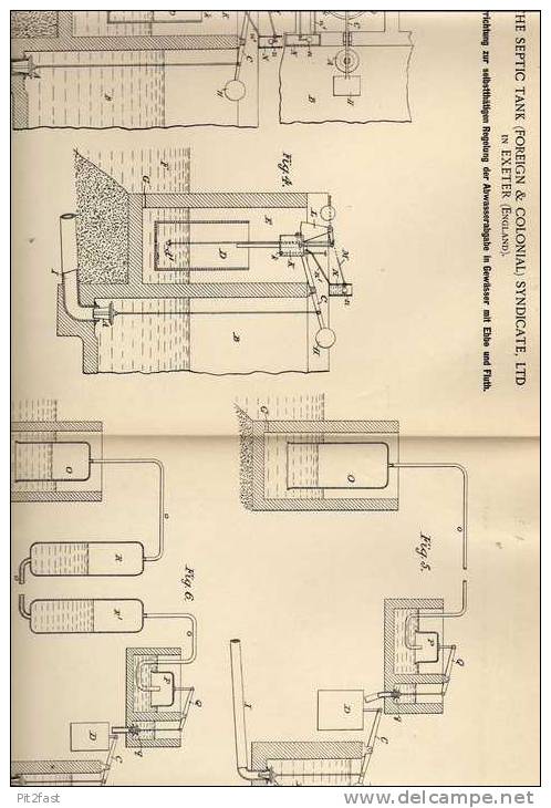 Original Patentschrift - Septic Tank Syndicate In Exeter , 1899, Abwasser Vorrichtung Für Gewässer Mit Ebbe Und Flut !!! - Architektur