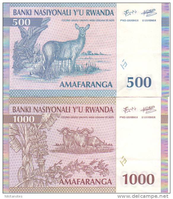 RWANDA 500 & 1000 FRANCS 01.12.1994 VF+ CIRCULATED - Rwanda