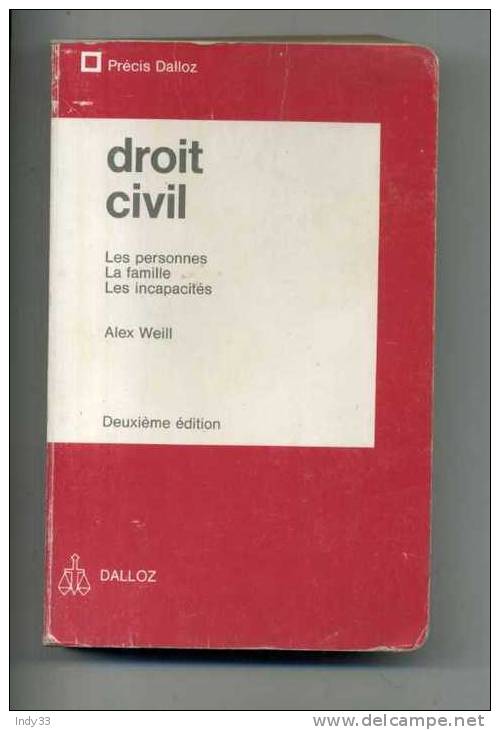 - DALLOZ  DROIT CIVIL TOME I . 2e EDITION 1970 . - Rechts