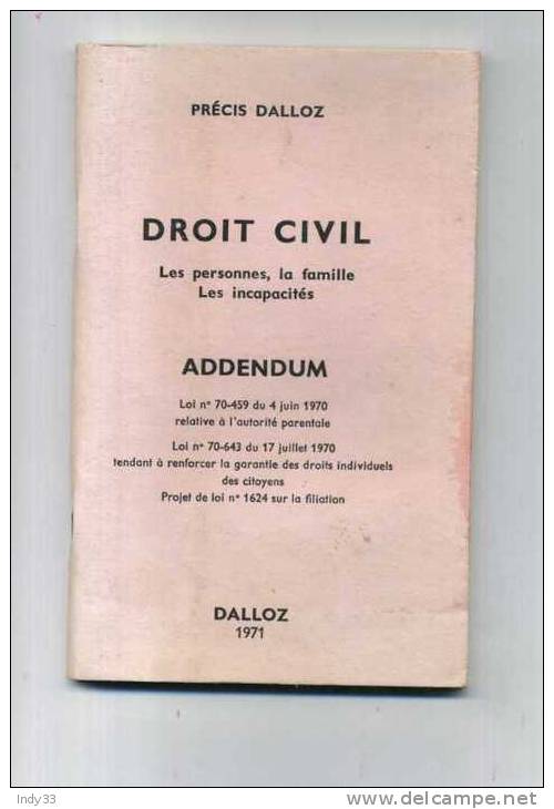 -  DALLOZ  DROIT CIVIL . ADDENDUM 1971 . - Right