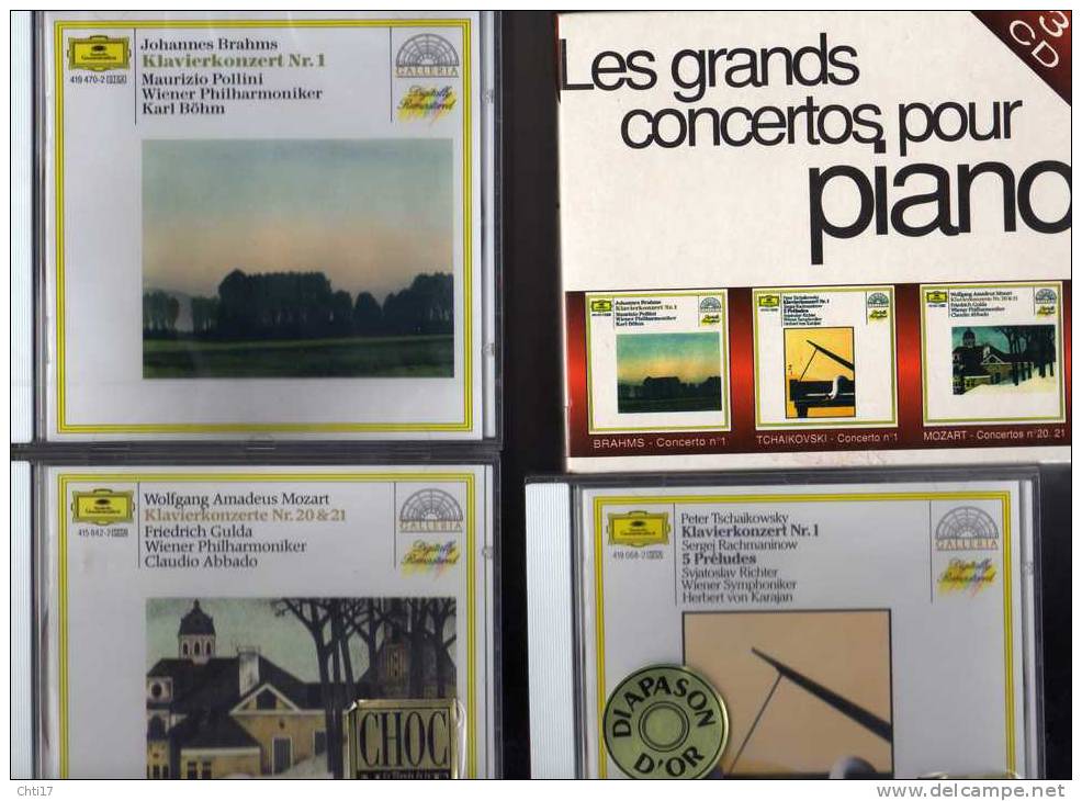 3CD CLASSIQUE  GRANDS CONCERTOS POUR PIANO  BRAHMS TCHAIKOVSKI MOZART RACHMANINOV  DEUTSCH GRAMO NEUFS - Klassik