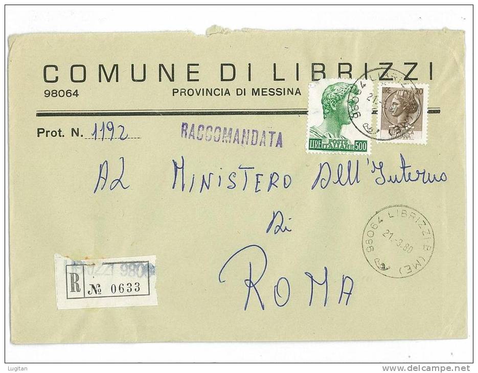 LIBRIZZI  CAP 98064 - ANNO 1980 - R  - MESSINA  - SICILIA -TEMATICA COMUNI D'ITALIA - STORIA POSTALE - Macchine Per Obliterare (EMA)