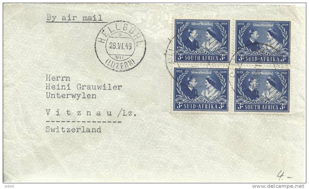 SUDAFRICA CC A SUIZA SELLOS BODAS DE PLATA JORGE VI MAT LLEGADA 1948 - Unclassified