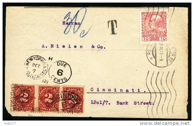 1911 Austria Front Of Cover. Sent To USA. Postage Due Stamps.    (G10c102) - Postage Due