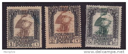 LIBIA  1921  &laquo;Pittorica&raquo;  Con Filigrana Perf 14 X 13,25  Sass 21a-23a * MH - Libya