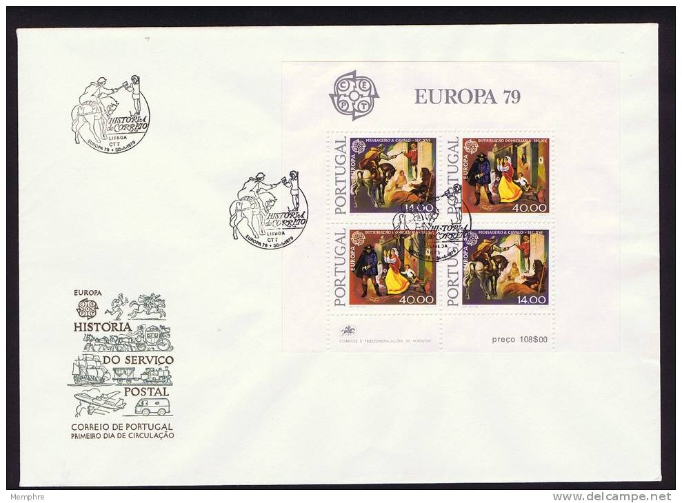 Europa 1979  Histoire Du Service Postal  Bloc Feuillet FDC - FDC