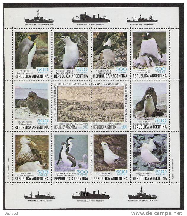P445.-.ARGENTINIEN / ARGENTINA .-. 1980 .-. MI # : 1465-76 .-. MNH  SHEET .-. PENGUINS / BIRDSA .-.  ISLAS MALVINAS. - Penguins