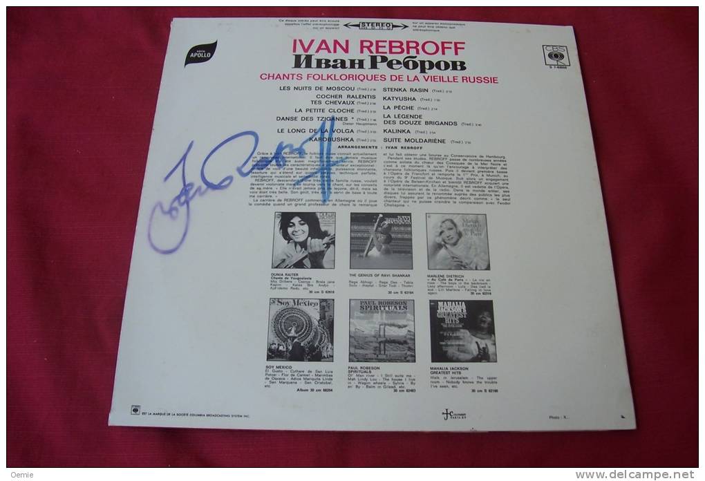 IVAN REBROFF °  AUTOGRAPHE SUR 33 TOURS VINYLE  / CHANTS FOLKLORIQUES DE LA VIEILLE RUSSIE - Autogramme