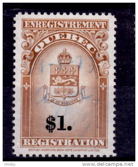 Canada 1967 $1.00 Quebec Registration Issue #QR34 - Registration & Officially Sealed