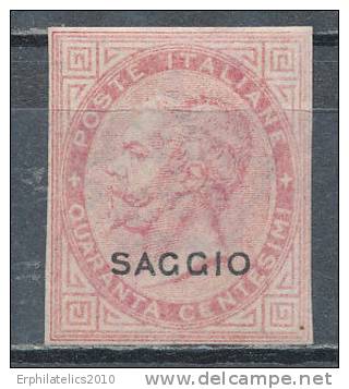 ITALY 1863 KING VICTOR EMENUEL II,SC# 31 IMPERF WITH SPECIMEN OVPT "SAGGIO"  VF M OG H - Neufs