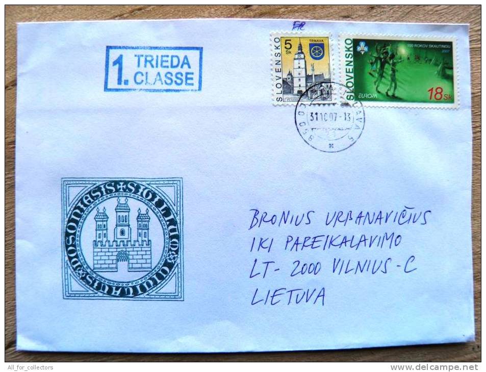 Cover Sent From Slovakia To Lithuania, Europa Cept Scouts - Briefe U. Dokumente