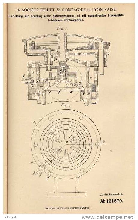 Original Patentschrift - La Société Piguet In Lyon Vaise , 1900 , Vorrichtung Für Kraftmaschinen , Motoren !!! - Máquinas