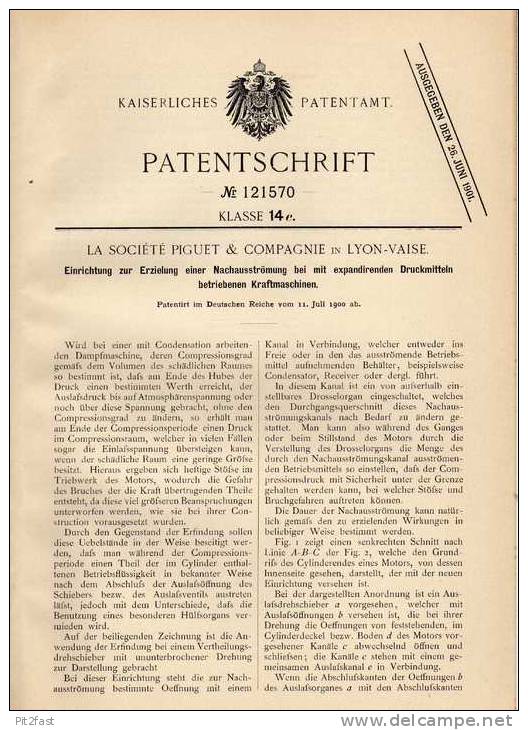 Original Patentschrift - La Société Piguet In Lyon Vaise , 1900 , Vorrichtung Für Kraftmaschinen , Motoren !!! - Máquinas