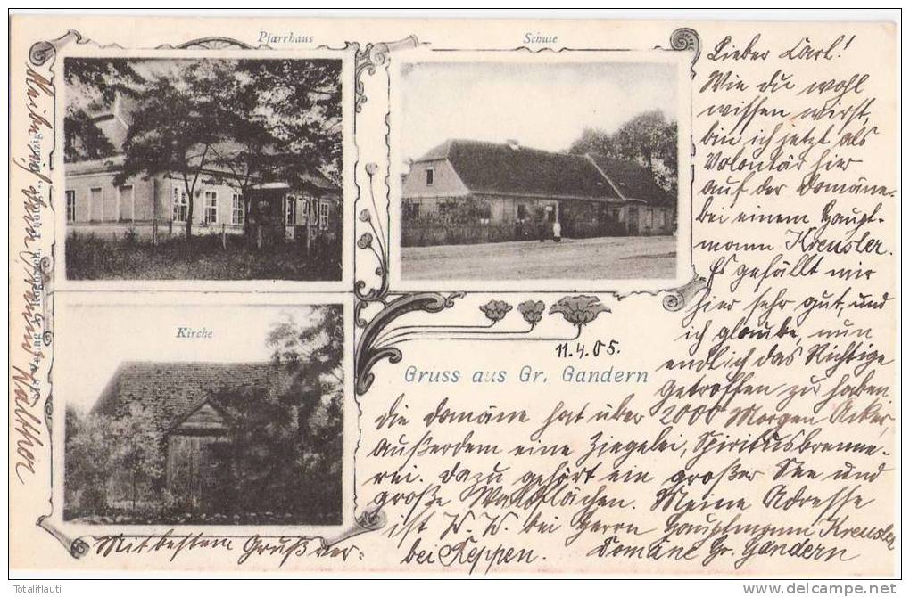 Gruss Aus Groß Gandern Pfarrhaus G&#261;dków Wielki Schule Kr Sternberg Torzym 11.4.1905 Gelaufen - Neumark