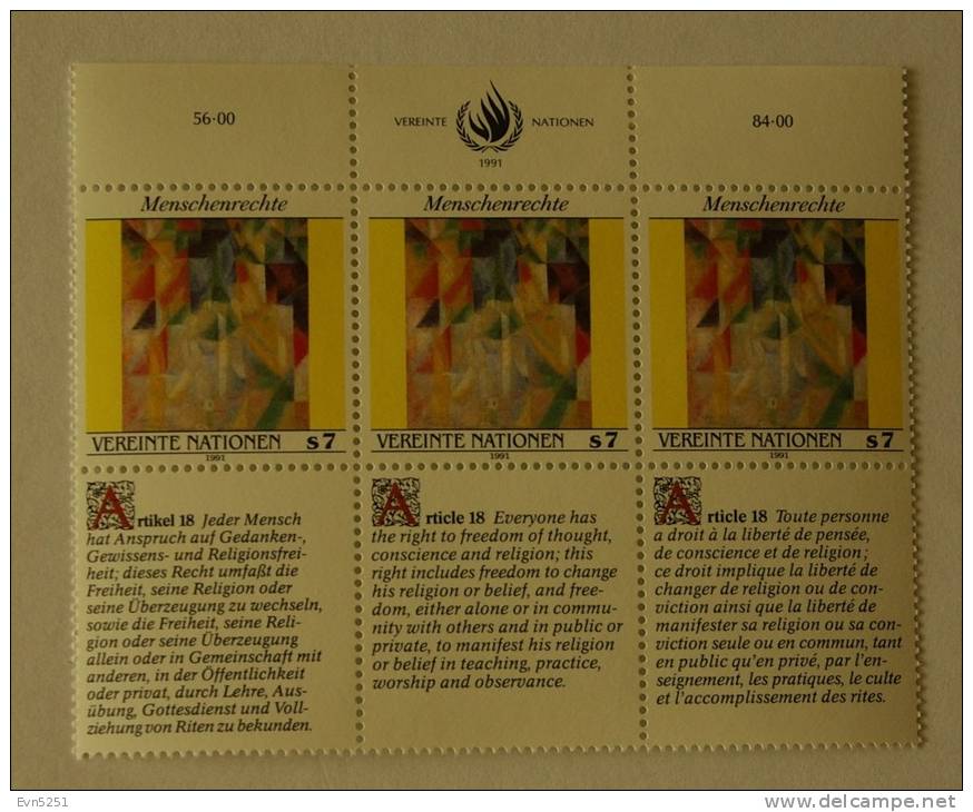 Nations Unies (Vienne) : La Déclaration Universelle Des Droits De L' Homme (III) - Unused Stamps