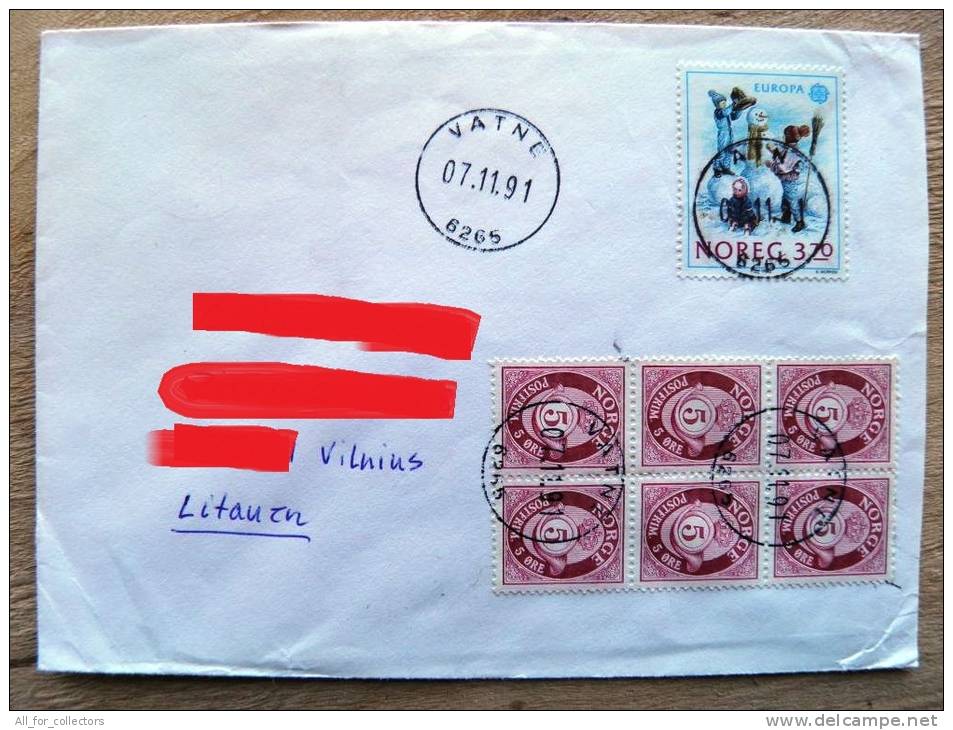 Cover Sent From Norway To Lithuania, Europa Cept, 1989 Snowman Children Game - Cartas & Documentos