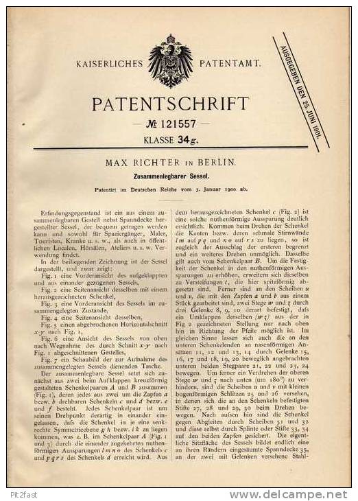Original Patentschrift - M. Richter In Berlin , 1900 , Sessel Zusammenlegbar !!! - Sonstige & Ohne Zuordnung