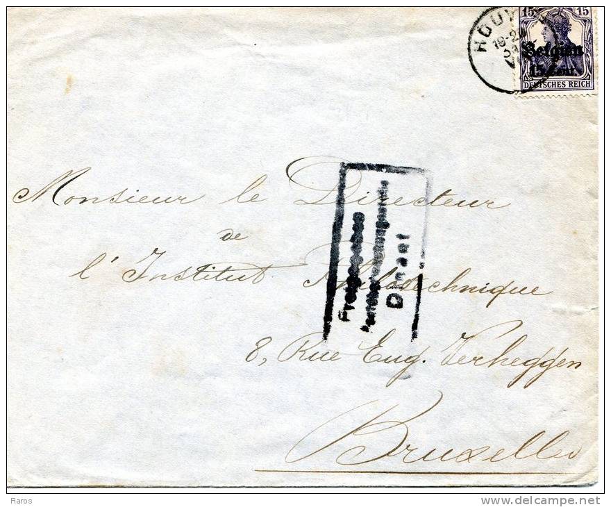 Belgium- Cover Posted From Houyet (31.8.1918) To Bruxelles [German Occupation,"Freigegeben. Mil.Postuberwachungsstelle"] - OC1/25 Gouvernement Général