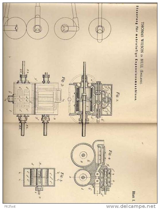 Original Patentschrift - Mehrstufige Expansionsmaschine , 1899, T. Wilson In Hull , England !!! - Maschinen