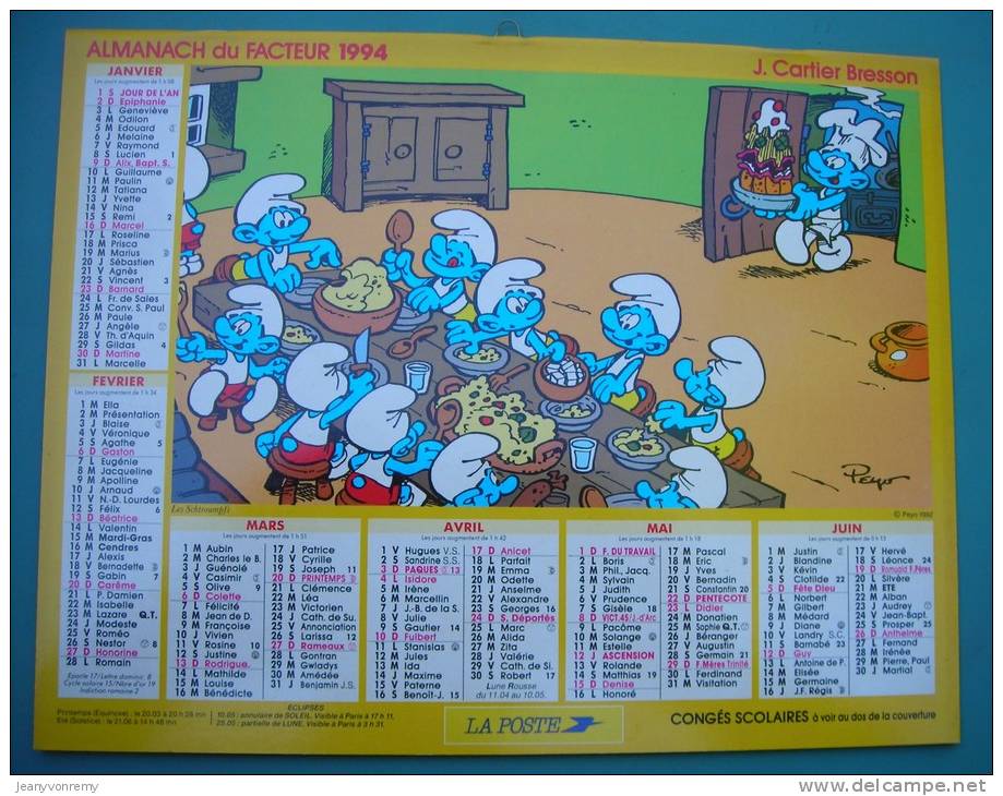 CALENDRIER ALMANACH DU FACTEUR. 1994. Les Schtroumpfs. - Formato Piccolo : 1991-00