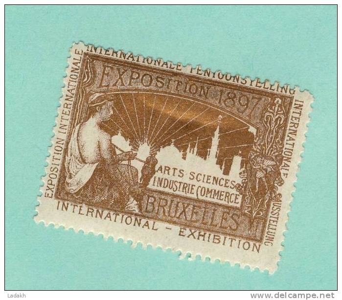 ERINNOPHILIE  VIGNETTE 1897 EXPOSITION INTERNATIONALE  BRUXELLES #ARTS SCIENCES INDUSTRIE COMMERCE - Erinnophilie [E]