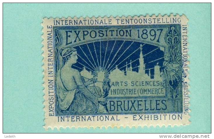 ERINNOPHILIE VIGNETTE  1897 EXPOSITION INTERNATIONALE  BRUXELLES #ARTS SCIENCES INDUSTRIE COMMERCE - Erinnophilie [E]
