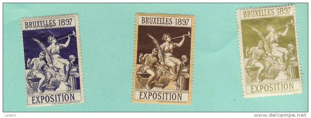 3 VIGNETTES ERINNOPHILIE  1897 EXPOSITION INTERNATIONALE  BRUXELLES #ARTS SCIENCES INDUSTRIE COMMERCE - Erinnophilie [E]