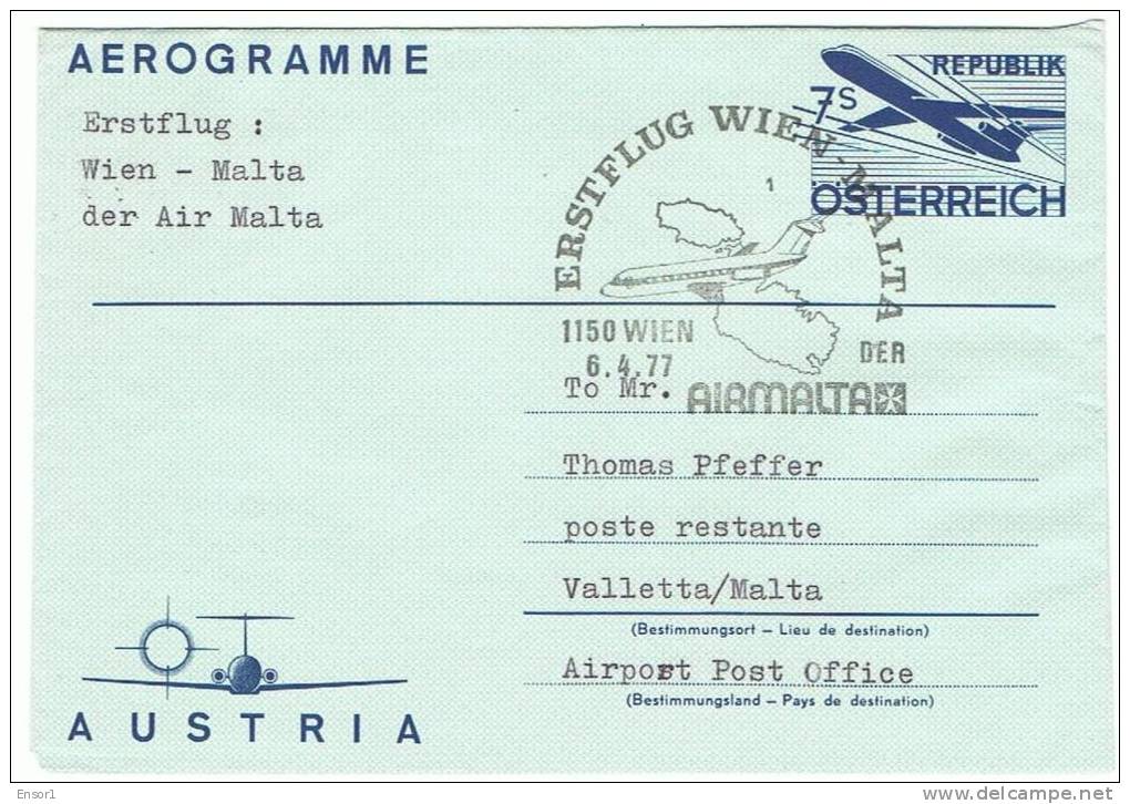 1977 - Air Malta Vlucht : Wenen - Malta - Aerogramme - TB - See Info - Premiers Vols