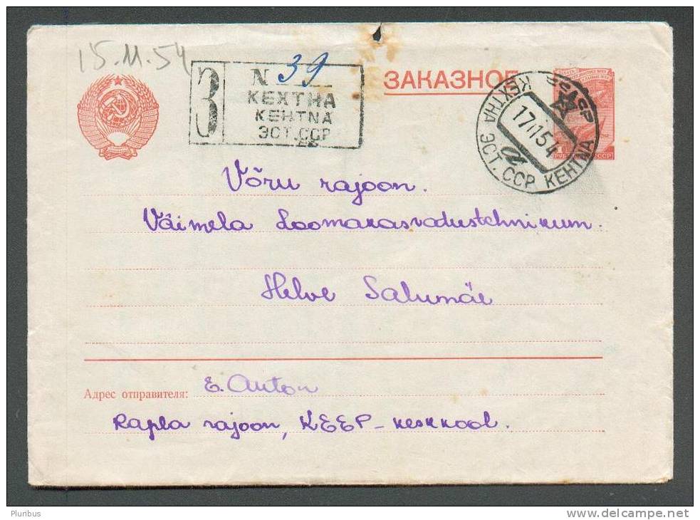 RUSSIA USSR  ESTONIA  REGISTERED POSTAL STATIONERY COVER  KEHTNA - Covers & Documents