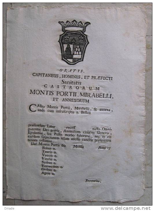 DOCUMENTO ANNO 1700 ATTESTAZIONE E LASCIAPASSARE VARI ANIMALI DA MACELLAZIONE ESENTI DA MALATTIE STEMMA ARALDICO TOSCANA - Non Classificati