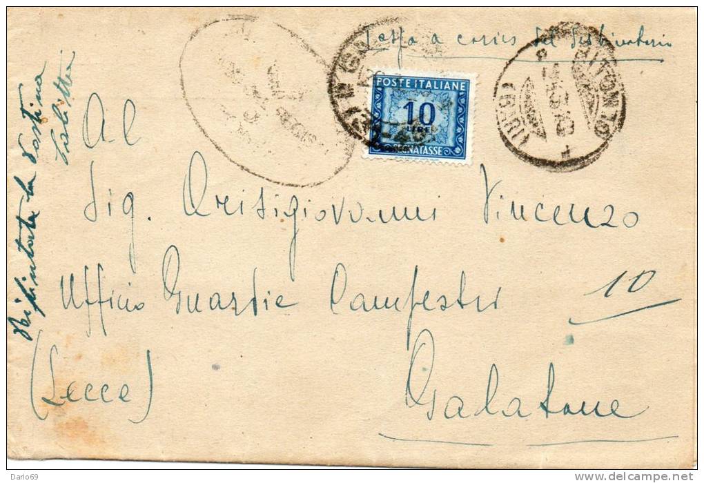 1949 SEGNATASSE LETTERA CON ANNULLO BITONTO - Taxe