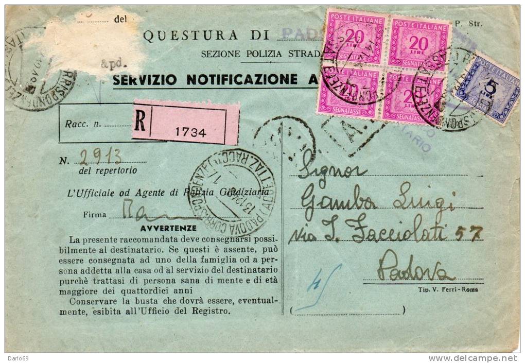 1948  SEGNATASSE LETTERA CON ANNULLO   PADOVA - Portomarken