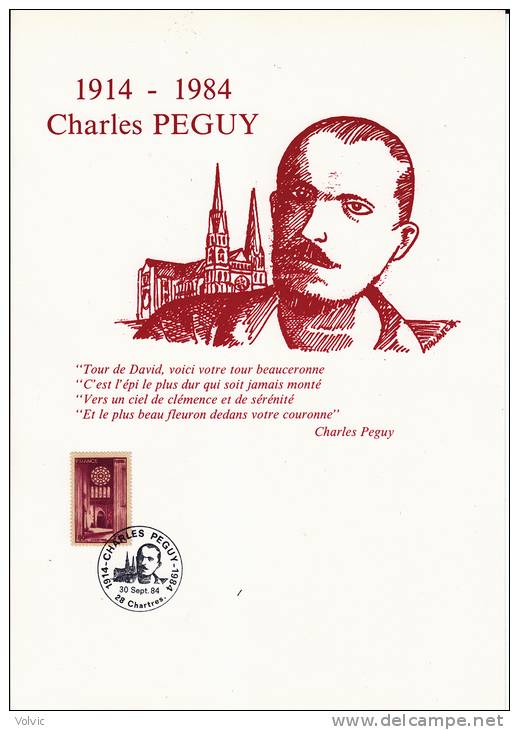 - Feuillet CHARLES PEGUY - 1914-1984 - CHARTRES - 30 Septembre 1984 - - Souvenir Blocks & Sheetlets