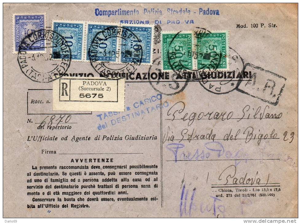 1952  SEGNATASSE LETTERA CON ANNULLO   PADOVA - Taxe