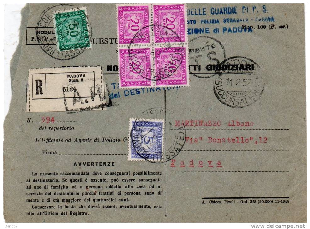 1952  SEGNATASSE LETTERA CON ANNULLO  PADOVA - Impuestos