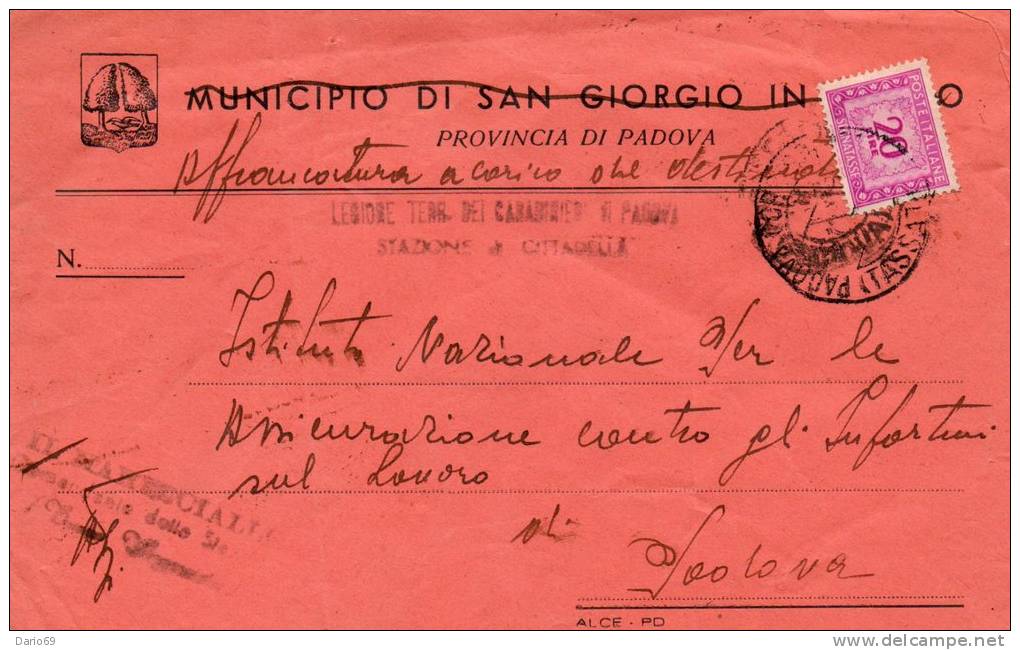 1950  SEGNATASSE LETTERA CON ANNULLO   PADOVA - Taxe