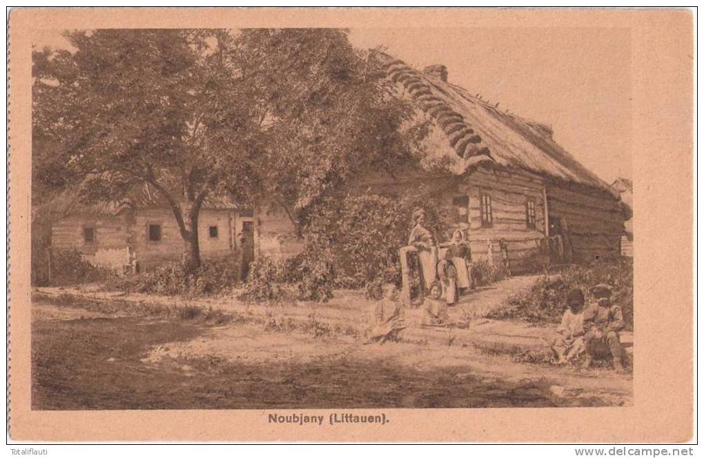 Noubjany Lithuania Bauernfamilie V Ihrem Reetdach Haus 2.4.1918 Feldpost Infanterie Regiment 70 - Lituanie