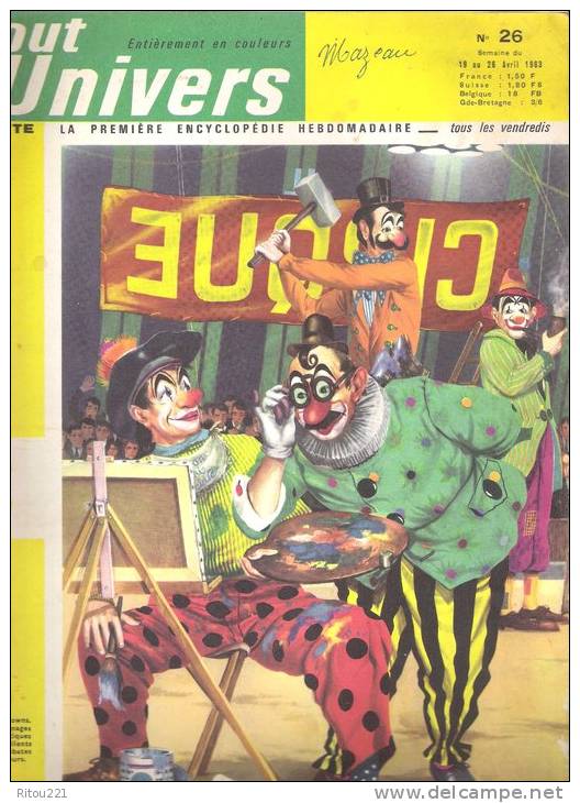 Journal Encyclopédie Tout L'Univers N° 26 - 1963 Cirque Circus Clown Pipe Ours Vélo BOUDDHA Papillon Sphinx Tête De Mort - Encyclopedieën