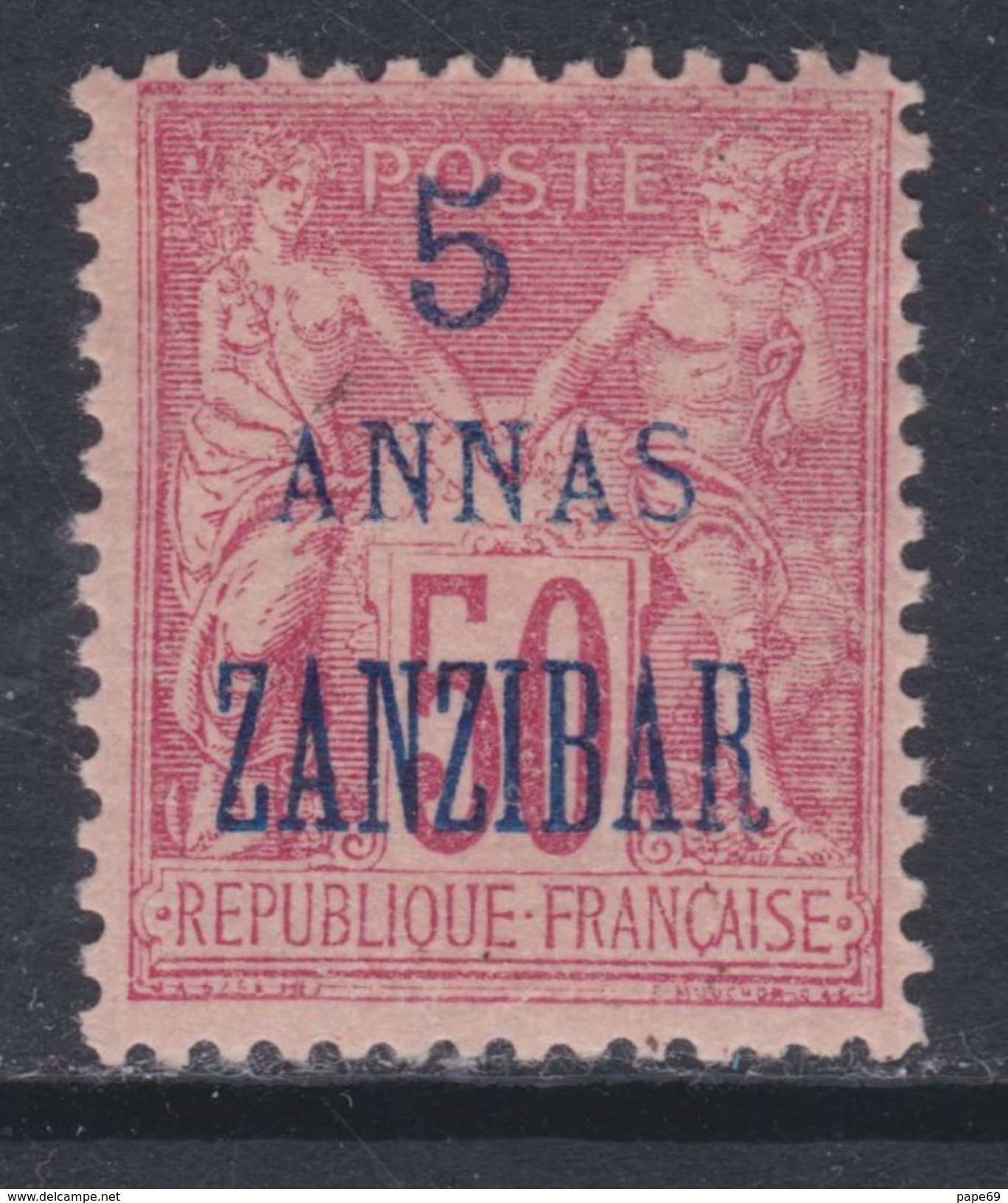 Zanzibar N° 28   X  5 A. Sur 50 C. Rose Type 2,  Trace De Charnière Sinon  TB - Ungebraucht
